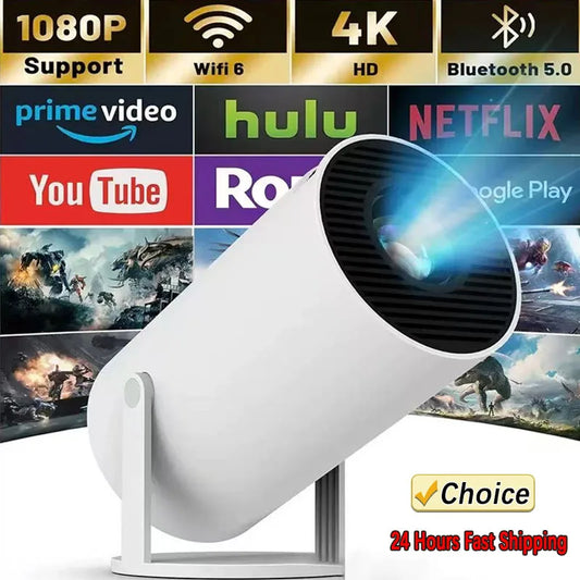 HY300 4K Android Projector – 8000 Lumens, 1080P Full HD, Wi-Fi 6, Bluetooth 5.0, Portable Mini Projector for Home & Outdoor