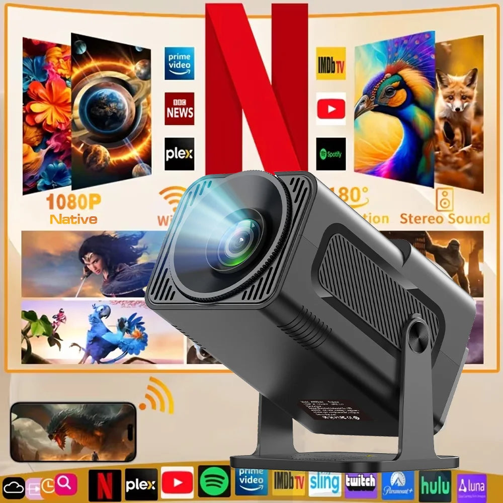 HY320 Mini Projector – 4K Support, Android 13, Wi-Fi 6, Bluetooth 5.0 – Portable Home Cinema Projector
