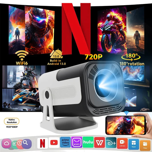 HY320 Mini Projector – 4K Support, Android 13, Wi-Fi 6, Bluetooth 5.0 – Portable Home Cinema Projector