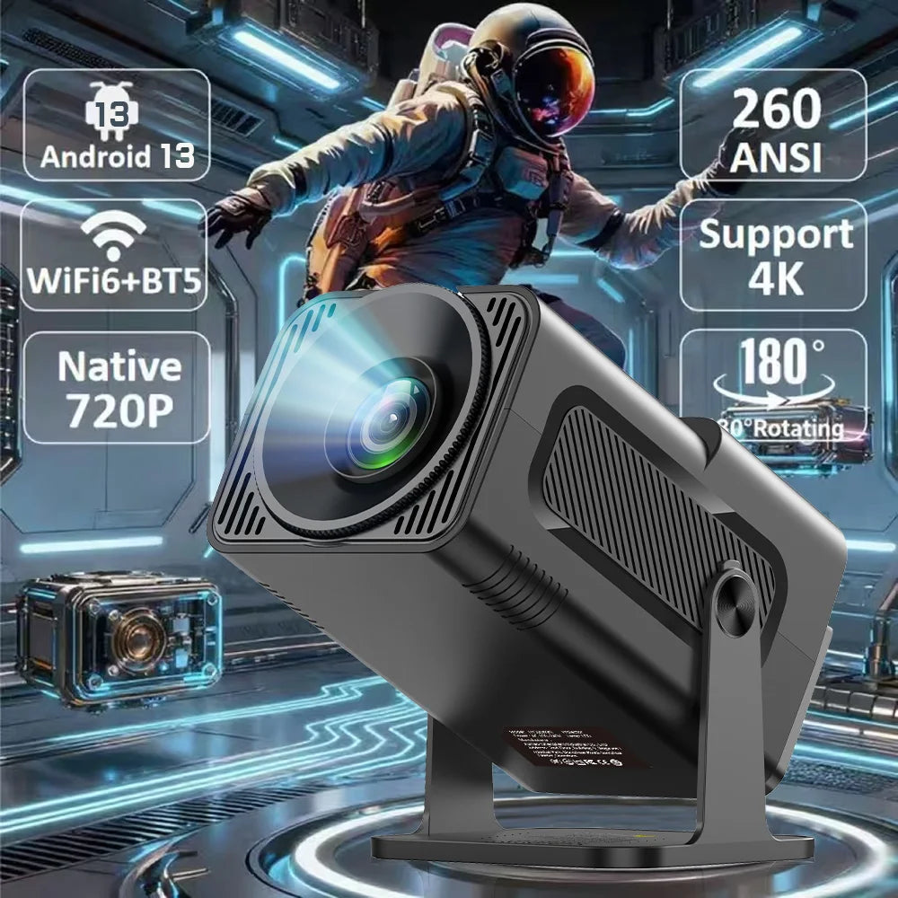 HY320 Mini Projector – 4K Support, Android 13, Wi-Fi 6, Bluetooth 5.0 – Portable Home Cinema Projector