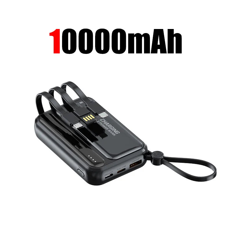 🔌 4-in-1 Built-in Cables – USB-C, Lightning, Micro-USB & Standard Port