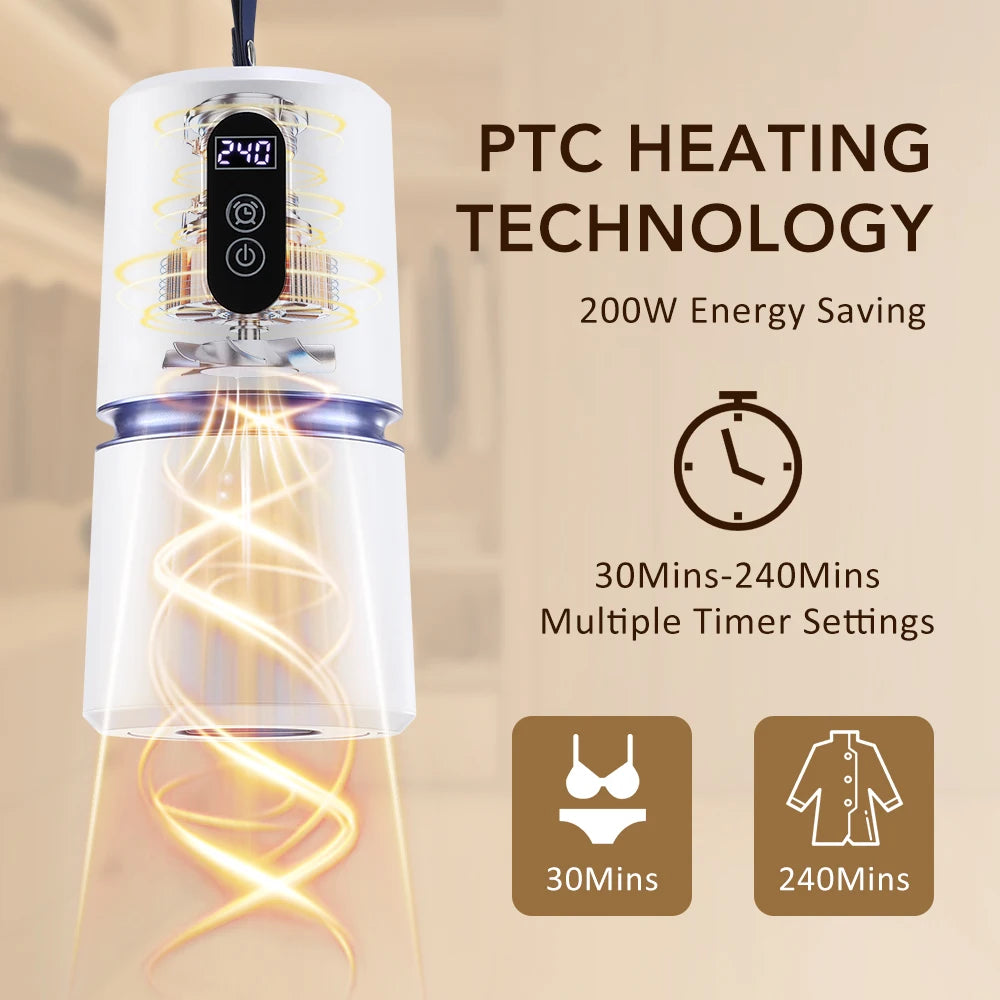 Portable Clothes Dryer Small Quiet Clothing Fast-Drying Machine Adjustable Timer Mini Laundry Dryer Foldable Electric Drying