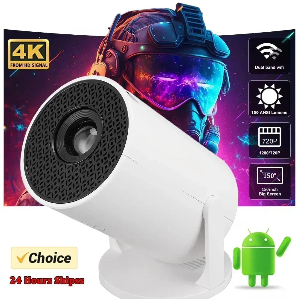 HY300 4K Android Projector – 8000 Lumens, 1080P Full HD, Wi-Fi 6, Bluetooth 5.0, Portable Mini Projector for Home & Outdoor
