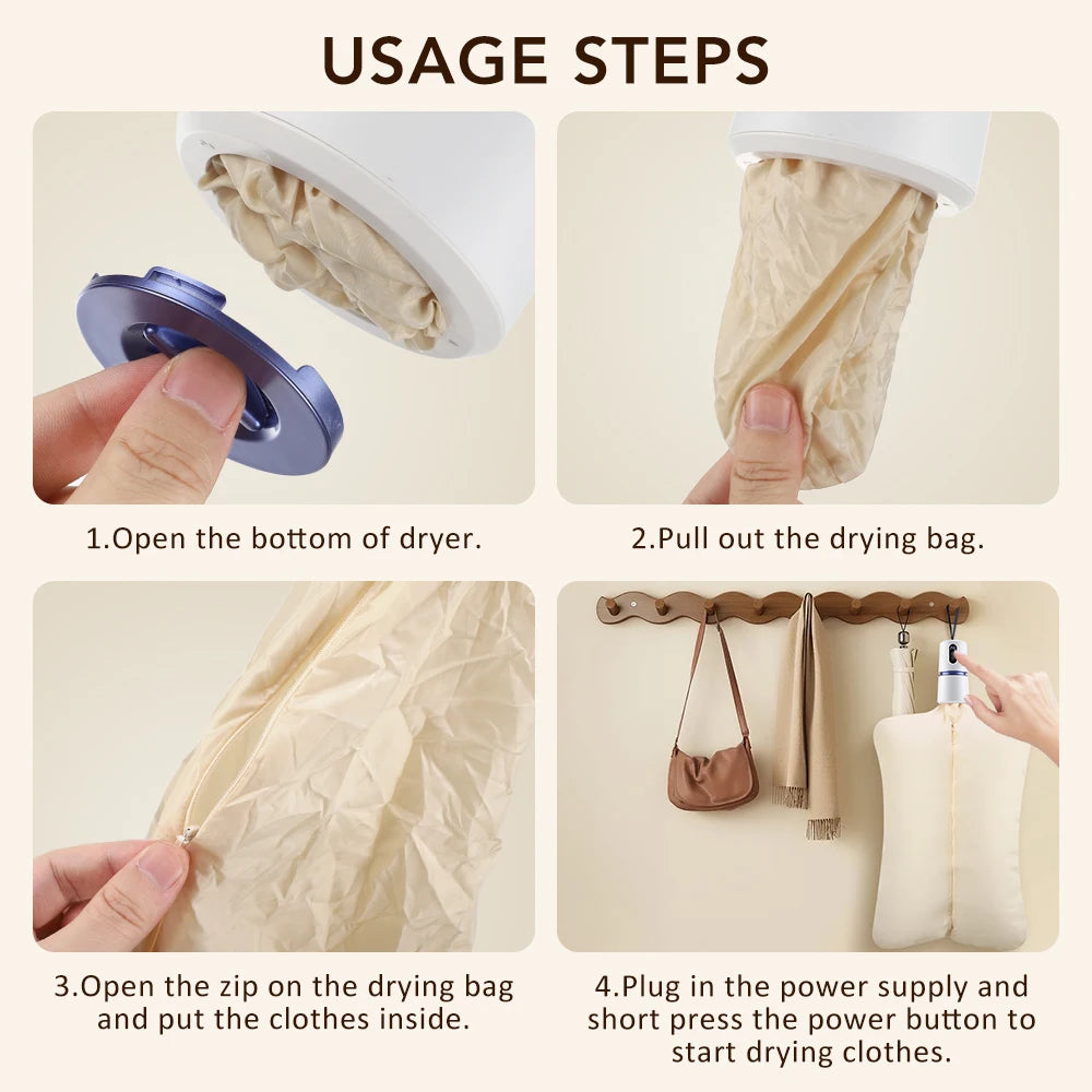 Portable Clothes Dryer Small Quiet Clothing Fast-Drying Machine Adjustable Timer Mini Laundry Dryer Foldable Electric Drying