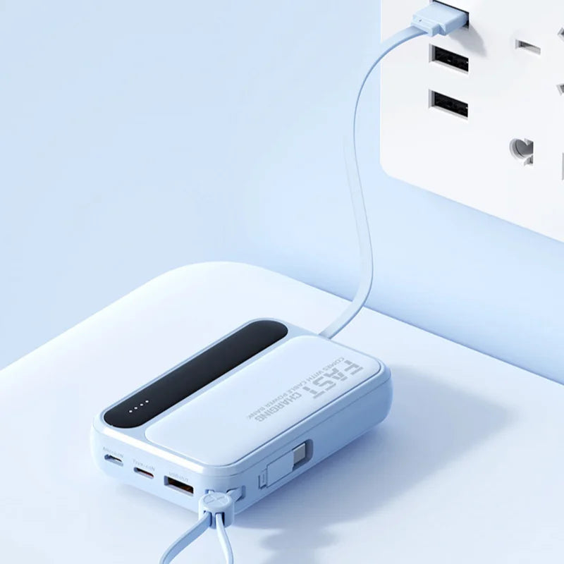 🔌 4-in-1 Built-in Cables – USB-C, Lightning, Micro-USB & Standard Port